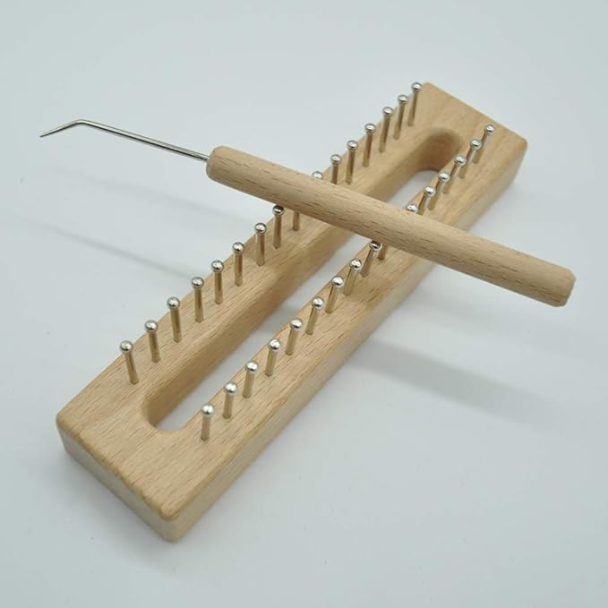EXCEART Solid Beech Wood Scarf Loom 6.29In Handheld Braider with Crochet Hook for DIY Knitting Weaving Kit Crafting Scarves and Shawls