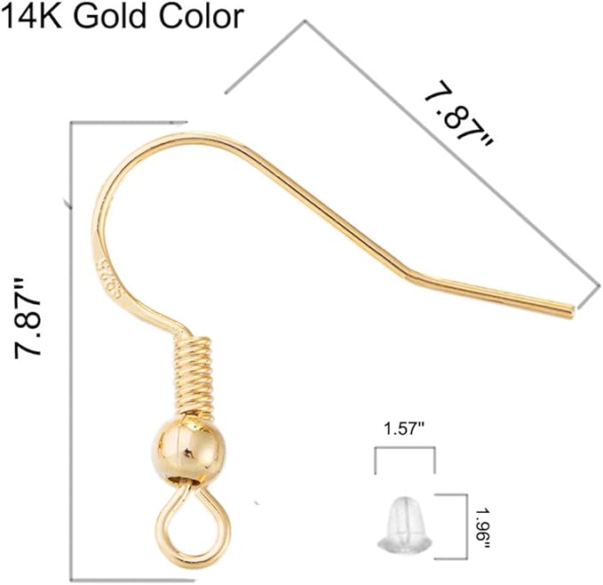 earring hooks for jewelry making - 120 pcs/60 pairs hypoallergenic 14k gold ear wires fish hooks for jewelry making, jewelry findings parts with 120 pcs rubber earring backs stopper for diy earrings