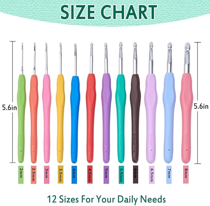 YAWIKO Crochet Hooks Set, Ergonomic Crochet Hooks with case for Arthritic Hands, Lightweight Crochet Knitting Needles Accessories for Beginners and Arthritis Hands