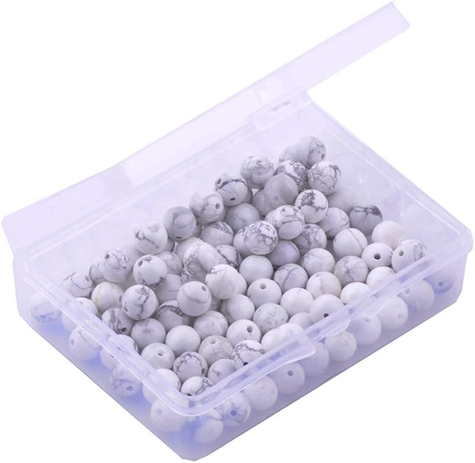 Natural Stone Beads 100pcs 6mm White Howlite Round Genuine Real Stone Beading Loose Gemstone Hole Size 1mm DIY Charm Smooth Beads for Bracelet Necklace Earrings Jewelry Making (White Howlite, 6mm)