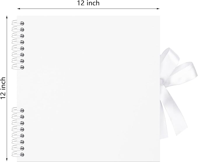 12x12 inch Scrapbook Photo Album DIY Picture Book 80 Pages, Thick Kraft Paper Scrap Book Album with Silk Ribbon Wedding Guest Book Memory Book for Baby, Family, Travel (White)