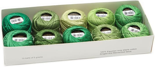 Size 8 Double Mercerized Egyptian Long Staple Cotton Pearl Thread Ball 5 Grams Rainbow Color Embroidery Thread 10 Colors per Box for Crochet Hardanger Cross Stitch Hand Embroidery (Set Q)
