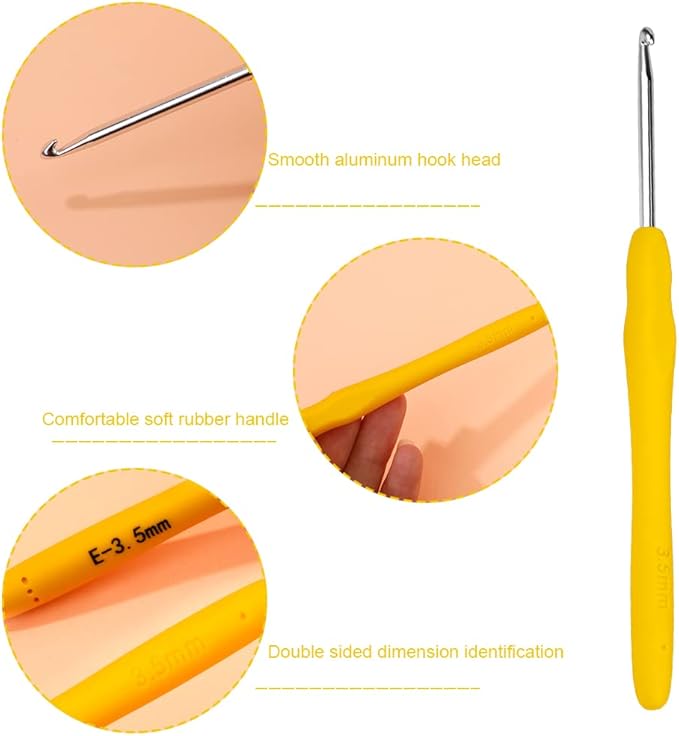 Crochet Hook, 3.5 mm Ergonomic Crochet Hook, Crochet Needles for Arthritic Hands, Knitting Needles with Soft Handle Beginners and Experienced Hobbyists (3.5 mm)