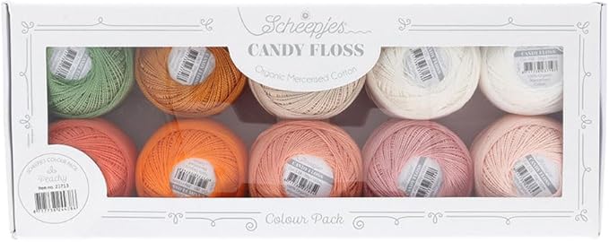 Scheepjes Candy Floss Color Pack 10 x 20 g (0.7 oz) - Peachy Mercerized Cotton Assorted Orange Pink Green