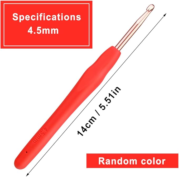 kgxulr 4.5 mm Crochet Hook, Aluminum Soft Grip Rubber Handle Needles Ergonomic Knitting Needles for Beginners and Handmade DIY