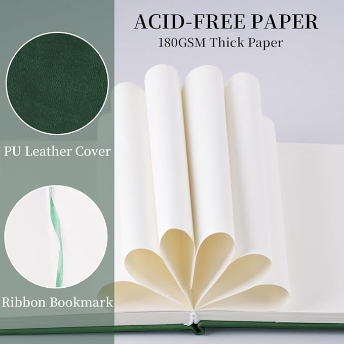 Hardcover 96Pages Blank Sketch Book for Drawing, Small 5.7x4.1 Pocket Journal Notebook for Travel, 180gsm Thick Paper Diary Notebooks for Work, PU Cover Memo for Writing. Dark Green