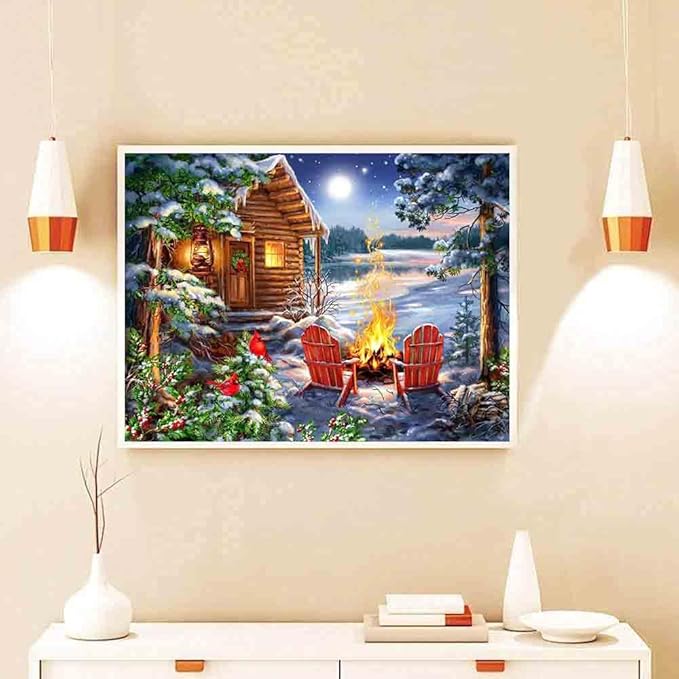 4 Pack Stamped Cross Stitch Kits - Four Seasonal Landscape Counted Cross Stitch Kits for Beginners Adults,11 CT Patterns Dimensions Embroidery Kits Arts Craft Kits 16 x 12inch