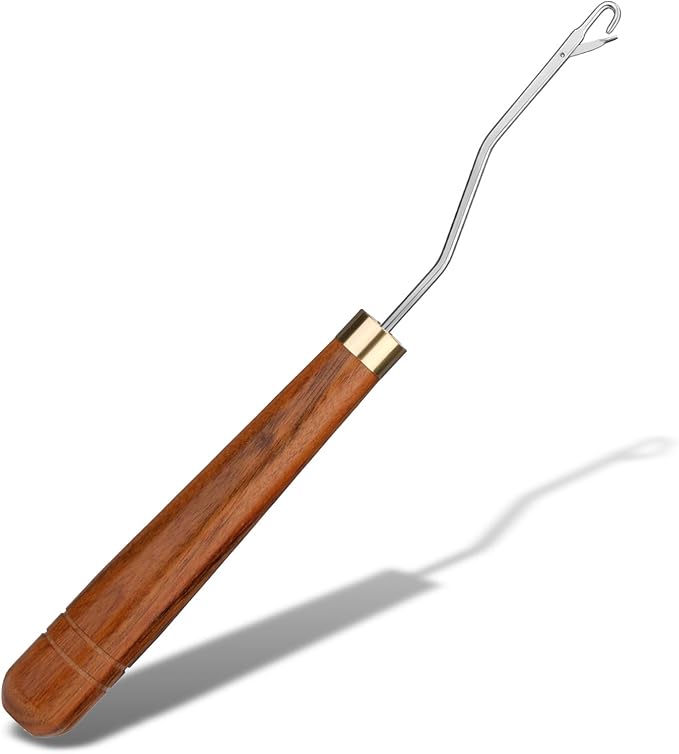 Giwrmu Latch Hook Tool, Wooden Bent Latch Hooks, Latch Hook Crochet Needle for Hair Extension, Micro Braids and Carpet Craft