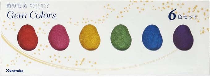 Kuretake GANSAI TAMBI GEM COLORS, 6 colors set, Watercolor paint for Professional, for artists and crafters,Illustrations, Drawing, Lettering, Made in Japan