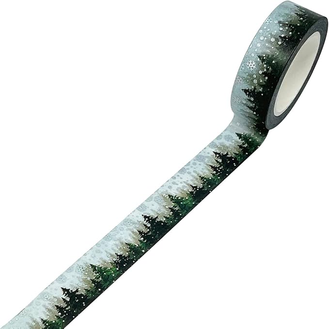 allydrew Holographic Foil Washi Masking Tape, 15mm x 10M, Pine Trees in Snow