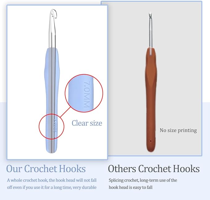 7 mm Crochet Hook, Ergonomic Handle for Arthritic Hands, Extra Long  Knitting Needles for Beginners and Crocheting Yarn (7 mm)