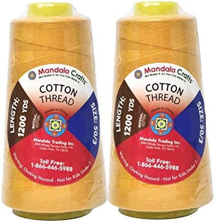 Mandala Crafts Gold Thread Cones for Machine and Hand Quilting - 2400 Yds 50 WT Multiple Purpose Mercerized 100% Cotton Threads for Sewing Machine Serger Embroidery