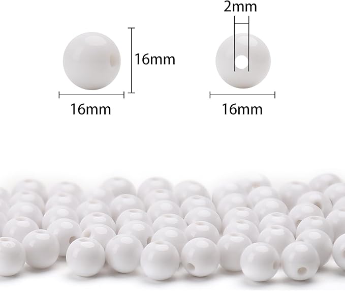 bonny boxx 60pcs 16mm smooth white acrylic round beads, plastic resin bubblegum balls chunky gumball beads for necklace and bracelet making, crafting supplies