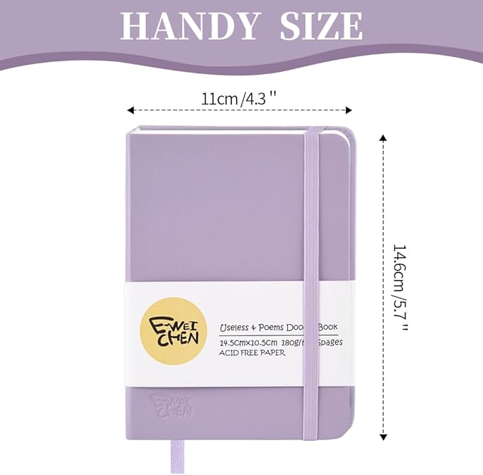 Hardcover 96Pages Blank Sketch Book for Drawing, Small 5.7x4.1 Pocket Journal Notebook for Travel, 180gsm Thick Paper Diary Notebooks for Work, PU Cover Memo for Writing. Purple