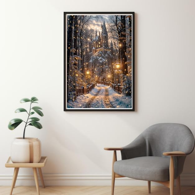 STGLCR Christmas Night Castle Diamond Art Painting Kits for Adults, Road Diamond Art Kits for Beginners, DIY Winter Gem Art Craft for Home Wall Decor, Great Gift 16x12inch Christmas