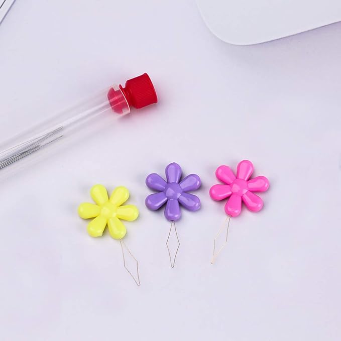 6 Pieces Beading Needles Big Eye Beading Needles Collapsible Eye Needles for Beading with Needle Bottle and 3 Pcs Bead Needle Threader for Jewelry Making (4.01inch)