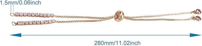 FASHEWELRY 10 Strands Adjustable Brass Bracelet Slider Extender Chains Micro Pave with Cubic Zirconia Ends 11"(280mm) Golden Plated for DIY Jewelry Making