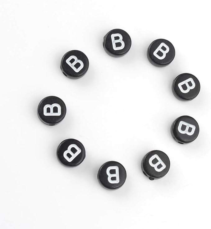 Song Xi 1200pcs Black Round Acrylic Alphabet Beads - White Letter Beads 4x7mm for Bracelets and Jewelry Making Key Chains