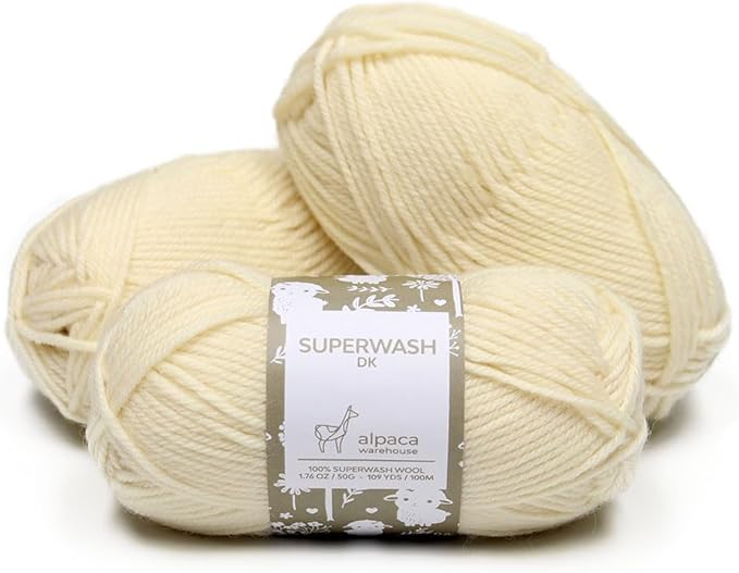 100% Pure Wool Yarn Superwash Set of 3 Skeins (150 Grams) DK Weight - Sourced Directly from Peru - Heavenly Soft and Perfect for Knitting and Crocheting (Jasmine White)