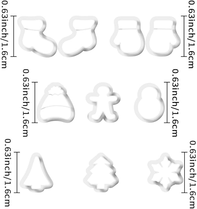 Xaekicr Christmas Polymer Clay Cutters Set – 10 Pcs Clay Earring Cutters for Holiday Crafts, Snowman Gingerbread Tree Mittens – Polymer Clay Molds and Tools for Jewelry Making