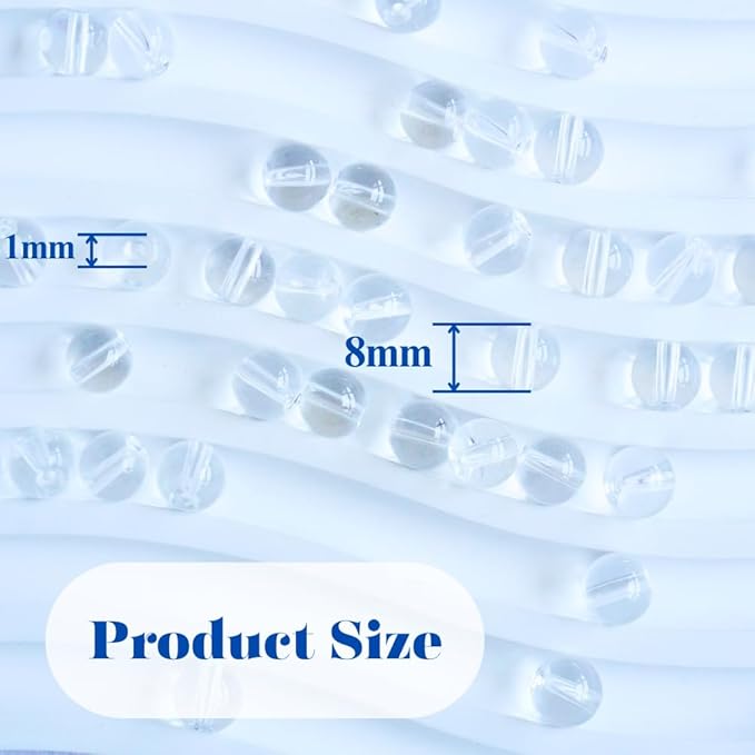 Jabrand 150pcs Beads Kit, 8mm Transparent Glass Beads Clear Round Crystal Beads for Bracelet Making Jewelry DIY Crafts Supplies (Clear)