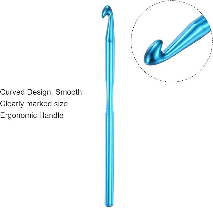 uxcell Aluminum Crochet Hook 7mm Knitting Needles for DIY Craft Yarn Blue 6Pcs