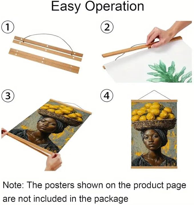 Magnetic Poster Hanger Frame for 16x24 16x22 16x20 Movie Music Posters Wall Art,Teak Wood Picture Frames for Large Canvas Diamond Map Decor, Living Room Calendar Banner Tapestry Photo Hanging Stand (Teak Wood, 16in/40cm)