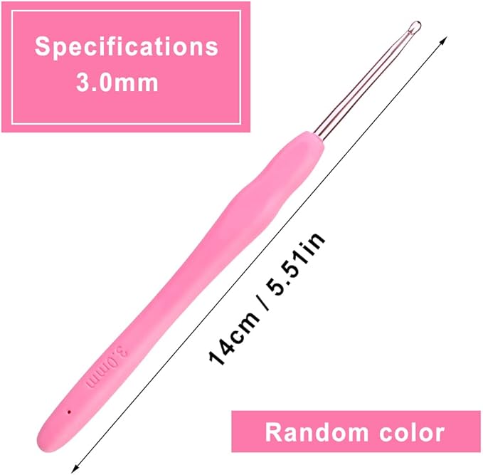 3 mm Crochet Hook, Aluminum Soft Grip Rubber Handle Needles, Ergonomic Crochet Needle for Handmade DIY Knitting Crochet