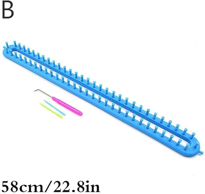 Knitting Loom Knitter Kit Plastic Yarn Cord Knitter with Hook Needle Hat Looms Long Knitting Loom DIY for Scarf Sweater Shawl Blankets(Blue)