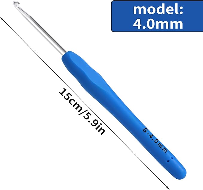 4mm Crochet Hook, Ergonomic Crochet Hook, Smooth and Extra Long  Knitting Needles, with Soft Rubber Ergonomic Handle and Aluminum Tip, Perfect Beginner and Arthritic Crochet Hooks (4 mm)