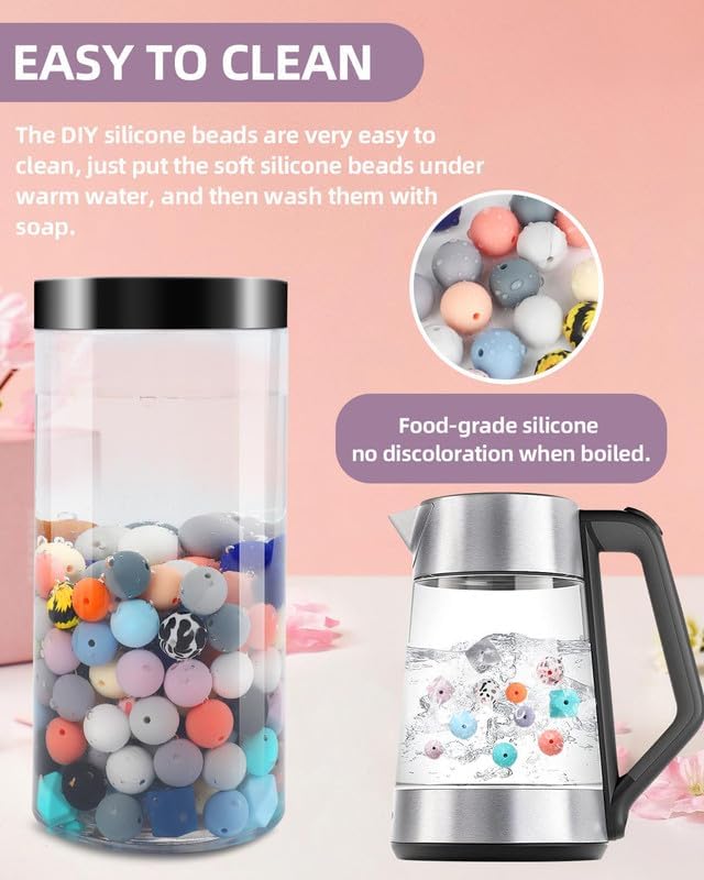 Skalamio 248Pcs Silicone Beads for Keychain Making Kit, 15mm Silicone Beads Bulk, Multiple Styles & Colorful Rubber Beads for Keychains Making DIY Necklace Bracelet Jewelry Crafts