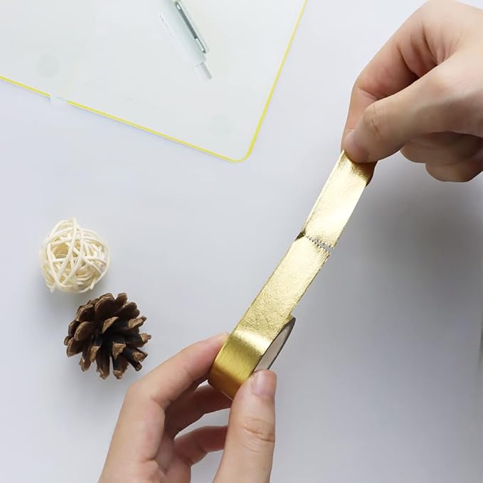 MEI YI TIAN 6 Rolls Solid Gold Foil Washi Tape Set 15mmx10m Gilding Paper Adhesive Masking Tapes Sticky Paper Tape Roller for DIY Scrapbooking Journal Crafts Art Home Decoration
