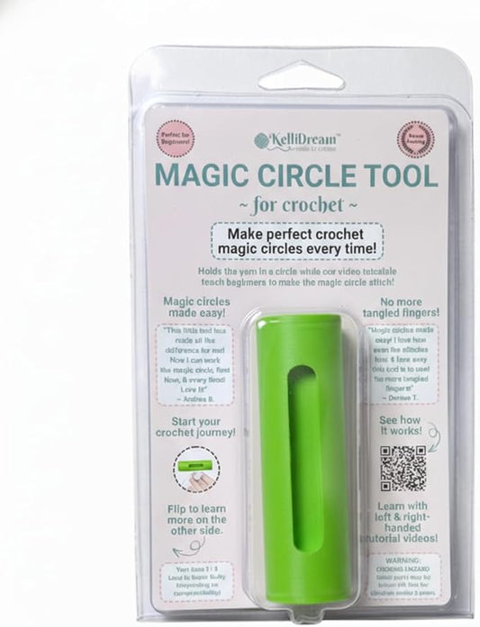 KelliDream Original Magic Circle Crochet Tool w Right & Left-Handed Step by Step Online English Instructions & Video, Learn How to Make a Magic Circle Stitch w All Yarn Sizes (Green)