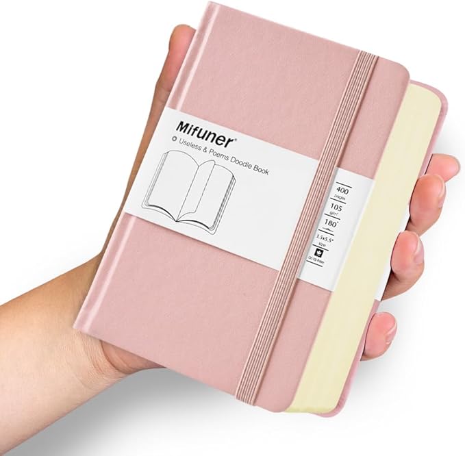 Mifuner Small Rectangle 3.5x5.5 200 Sheets 105gsm Mini Notebooks Blank Pages Sketchbooks Pocket Paint Writing Diary Memo PU Leather Cover Pink