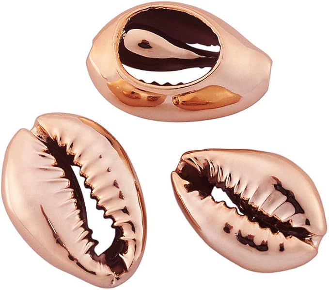 Cheriswelry 50pcs Electroplated Shell Beads Rose Gold Cowrie Spirals Spacer Summer Beach Loose Beads Charms 1520mm for Vase Filler Fish Tanks DIY Jewelry Making