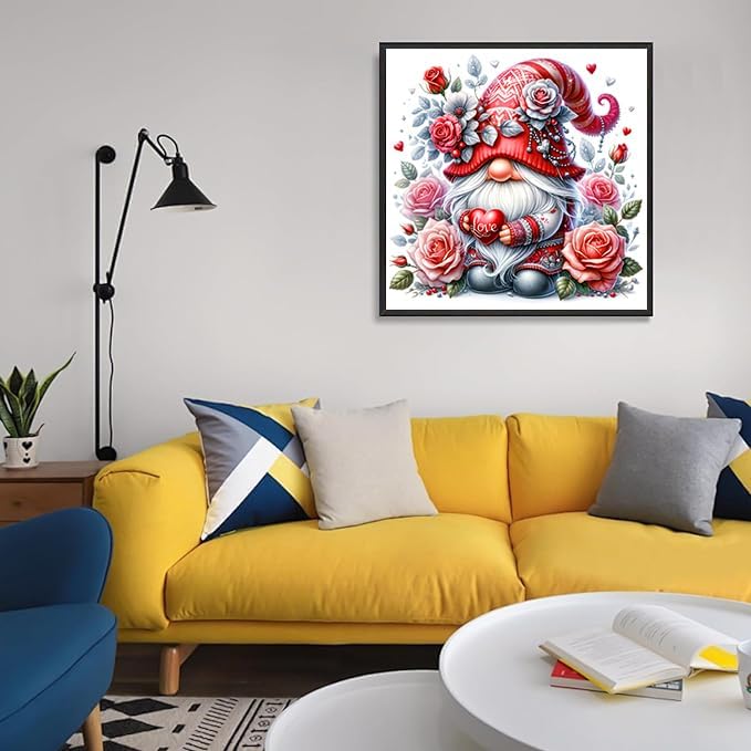 Gnome Valentine Diamond Art Kits for Adults-Round Full Drill 5D Gnome Love Diamond Painting Kits for Adults Beginners Paint by Diamonds Pictures Gem Art Painting Kits DIY Crafts Kits 12x12inch