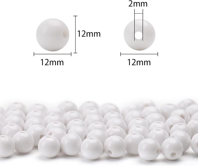bonny boxx 100pcs 12mm smooth white acrylic round beads, plastic resin bubblegum balls chunky gumball beads for necklace and bracelet making, crafting supplies
