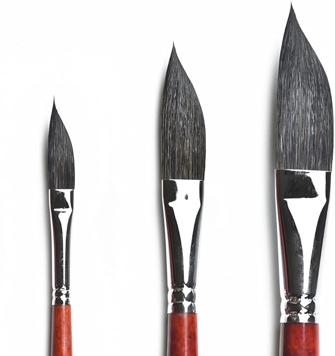 666DS 3PCS Dagger Watercolor Brushes Set Squirrel Mix Hair Wooden Handle,Face Paint Brushes,Size#10#18#24 Professional Paintbrush Set for Artist Wash Watercolor