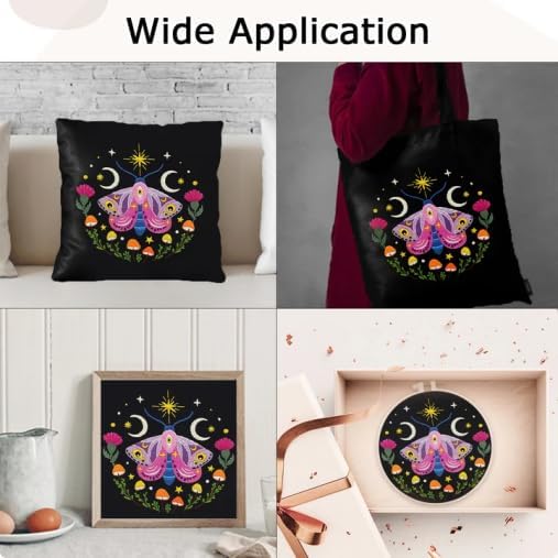 Nuberlic Moth Embroidery Kit for Beginners -Easy Cross Stitch Kits- Complete Embroidery Starter Set with Hoop, Pre-Printed Fabric, Threads & Needles