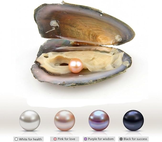 Milky Way Natural Oyster Pearl,Freshwater Oval Pearls Cultured Oysters Love Wish Pearls DIY Necklace Making Kit, Anniversary Decoration for Jewelry Making Gifts(7-8mm 4Pcs)