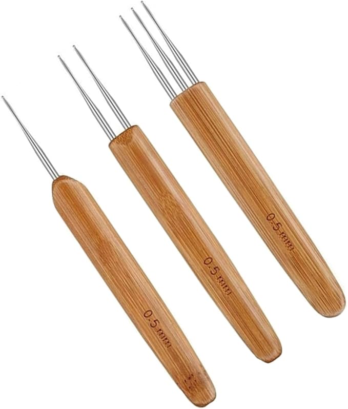 JFFX 3 Pcs Dreadlock Crochet Hook for Hair, Dreadlock Needle Tool for Braid Craft 1 Hook, 2 Hooks, 3 Hooks 0.5mm