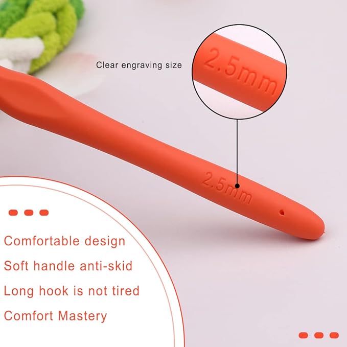 kgxulr 2.5 mm Crochet Hook, Aluminum Soft Grip Rubber Handle Needles Ergonomic Knitting Needles Crochet Needle for Beginners and Handmade DIY Knitting Crochet (2.5 mm)