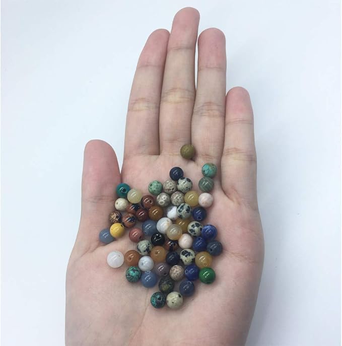 Yephac 750pcs 6mm Natural & Synthetic Round Stone Beads - 1mm Hole Size, DIY Smooth Beading for Bracelet, Necklace, Earrings - Jewelry Making, Box Packed (15material-6mm)