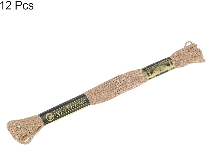 HARFINGTON 12 Skeins Embroidery Floss 8m Each Egyptian Long Fiber Cotton Cross Stitch Thread 26S/2x6 for Embroidery Projects Bracelet, Light Khaki