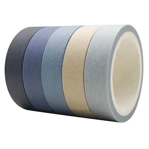 EnYan Solid Color Washi Tapes Set, 5 Rolls Basic Collection Decoration 10mm Wide Japanese Masking Decorative Tapes for Bullet Journal Planners DIY Crafts Arts Scrapbooking Adhesive