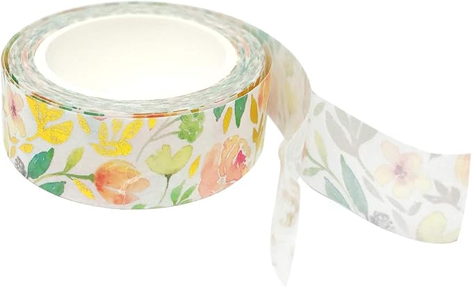 allydrew Gold and Silver Foil Washi Masking Tape, 15mm x 5M, Autumn Floral