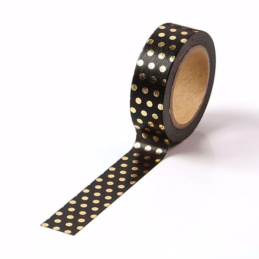 Black Point Foil Dots Washi Tape,5/8" x 393 inches(15mm*10M) Wave Foil Dots Washi Tape, Masking Tape Craft Supplies Tape for Scrapbooking DIY Craft Decorative Washi Tape