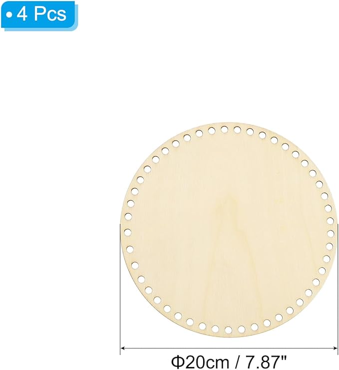 PATIKIL 8" Diameter Crochet Basket Bottom, 4Pcs Round Blank Crochet Knitting Wooden Base for DIY Craft Weaving Basket Making Supplies Home Decoration, Wood Color