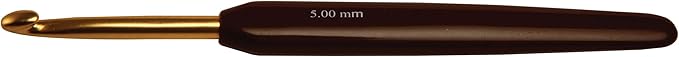 KnitPro Gold Aluminum Single-Ended Crochet Hook with Black Soft Handle | 7.00mm