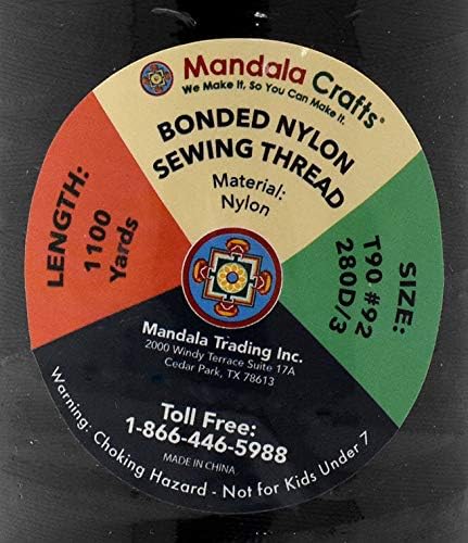 Mandala Crafts Size 92 280D T90 Bonded Nylon Thread - Black 1100 YDs Tex 90 Heavy Duty Sewing Threads for Leather, Jeans, Weaving, Outdoor Marine Upholstery